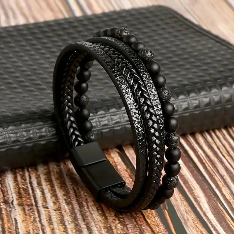 Fashion Layered Woven Faux Leather Bracelet